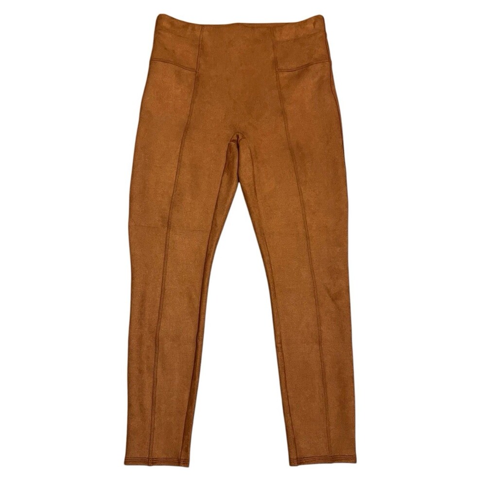 SPANX Faux Suede Leggings Rich Caramel Brown Pull On Stretch Preppy Womens Large